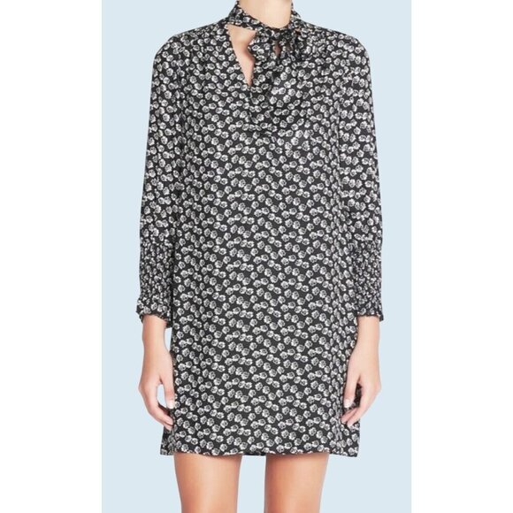 REBECCA TAYLOR Rue Floral Tie Neck Black & White Dress Size 2 - Picture 1 of 7